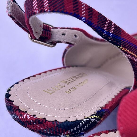 Isaac Mizrahi New York Tartan Red Plaid Slingback Kitten Heels Womens 8 Holiday - Picture 7 of 14